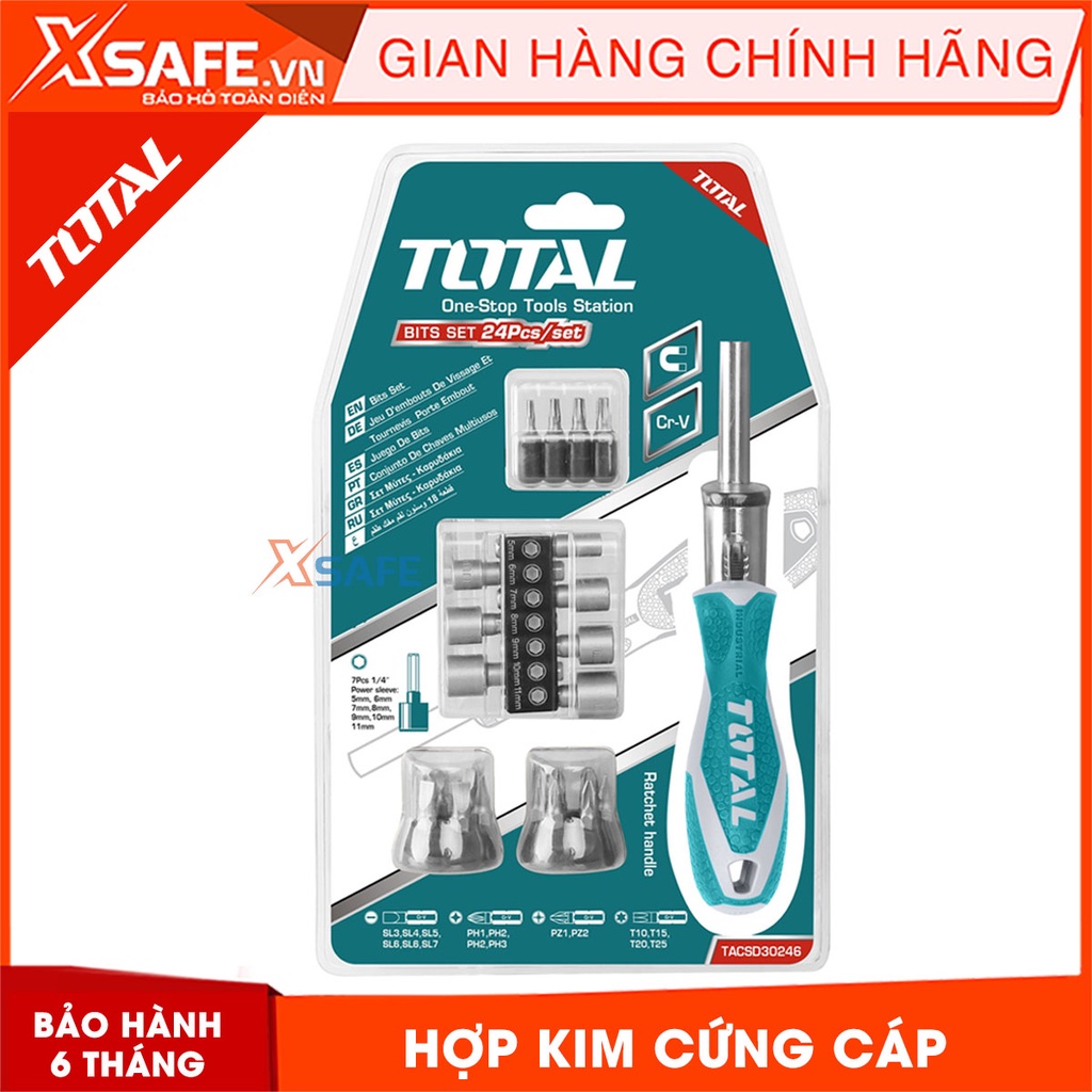 Bộ 24 tua vít TOTAL TACSD30246 đầu vít khoẻ, cứng, chắc chắn, thép hợp kim Cr-V chống rỉ, đầu vít thay đổi linh hoạt