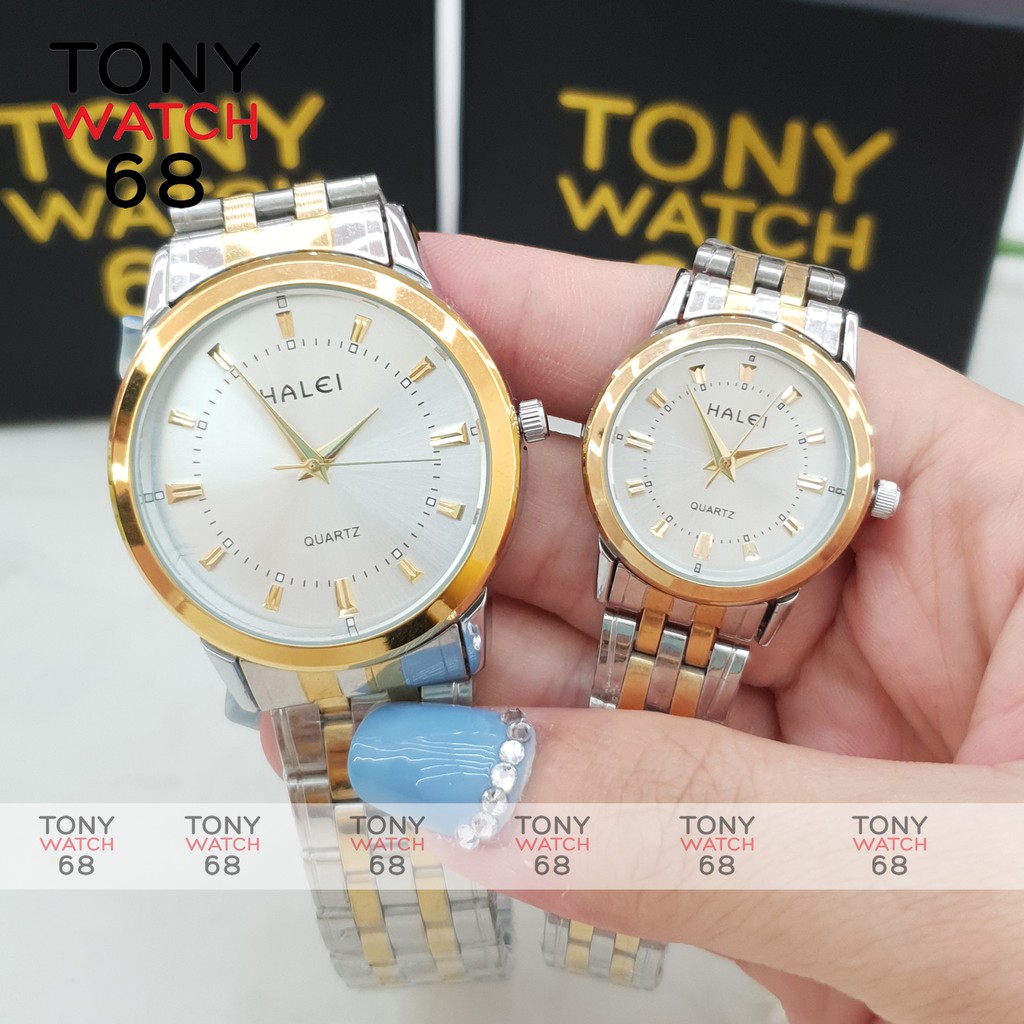 Đồng hồ đôi nam nữ Halei đẹp chống nước dây thép đúc đặc chính hãng Tony Watch 68