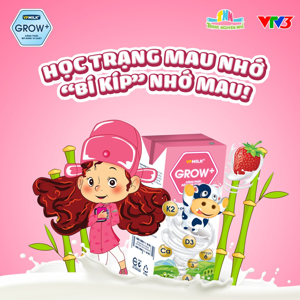 01 Thùng sữa tiệt trùng có đường VPMilk Grow+ dâu (110ml và 180ml) Ship hàng toàn quốc