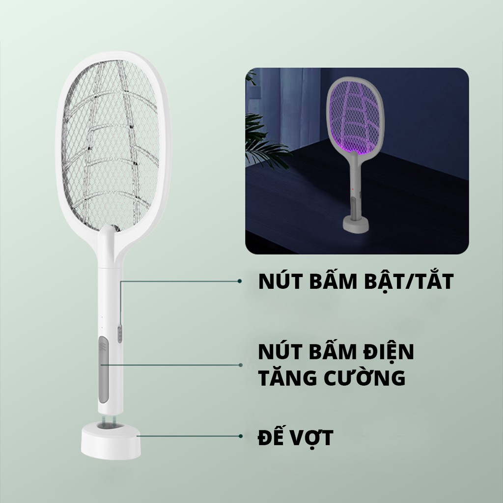 Vợt Muỗi Điện Kiêm Đèn Bắt Muỗi 2 Trong 1 1200mah - Điện Thế Bề Mặt Lưới 3000V - Bảo Hành 6 tháng - 1 đổi 1 DWP001