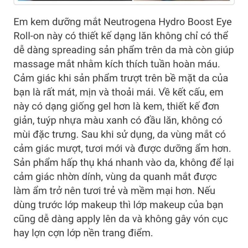 Kem mắt dạng lăn Neutrogena Hydro Boost Eye Roll On 15g