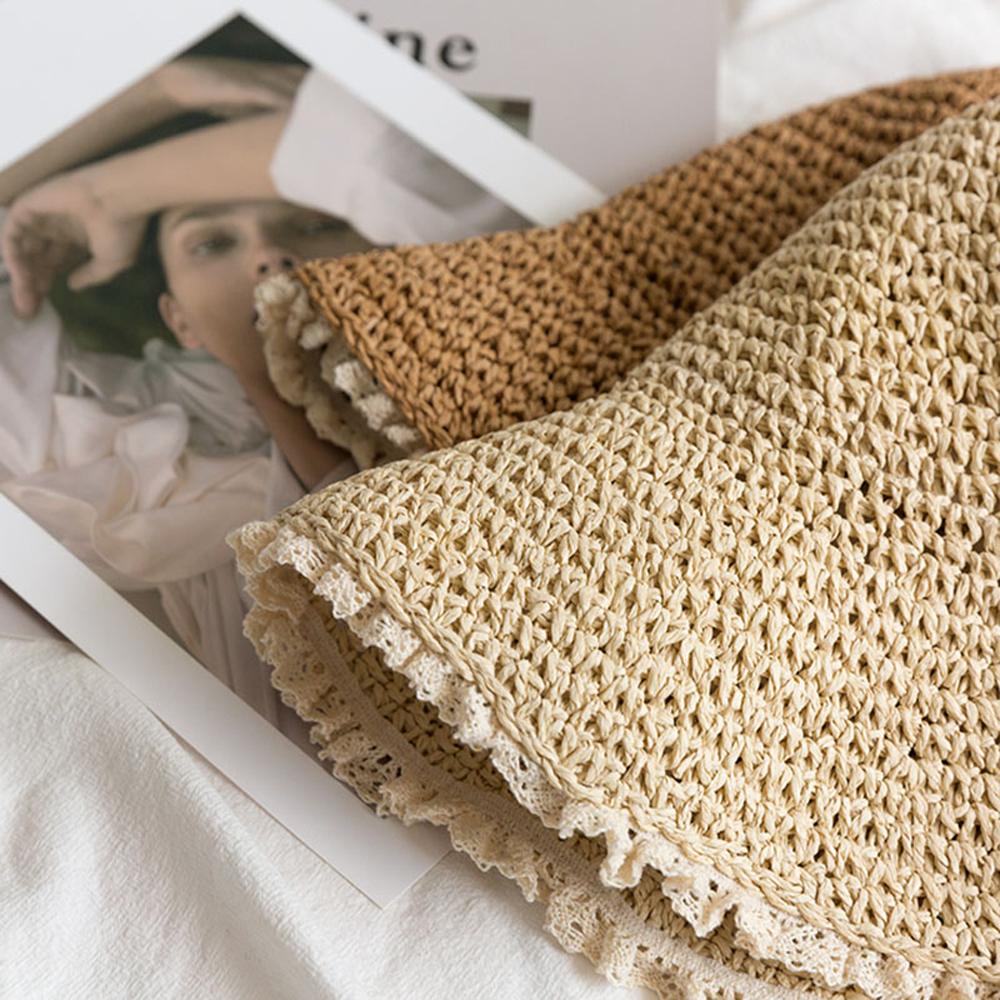 Nón Bucket Che Nắng Chống Tia UV Bằng Rơm Màu Trơn Gấp Gọn Được