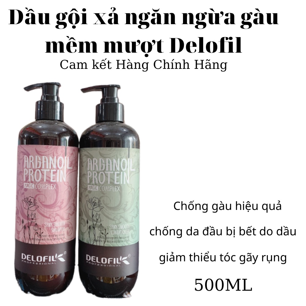 [DeLoFil] Cặp dầu gội xả arganoil protein chống gàu mềm mượt DeLoFil 500ml x2 chính hãng công ty