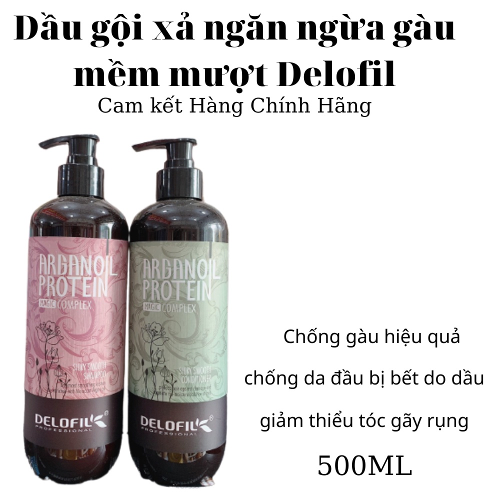 Cặp dầu gội xả arganoil protein chống gàu mềm mượt DeLoFil 500ml x2 chính hãng công ty