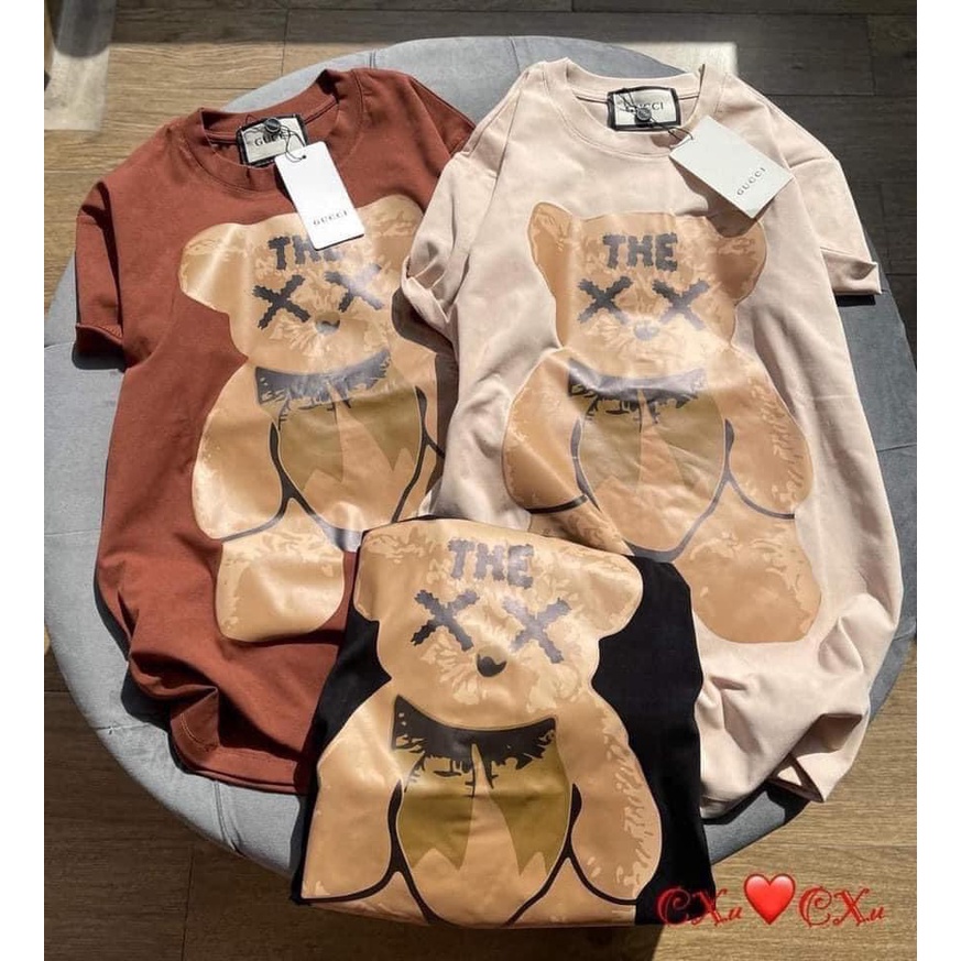 Áo thun tay lỡ 3158 unisex form rộng Shynstores - áo thun nam nữ in gấu 3 màu túi zip