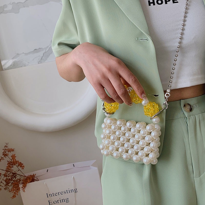 Túi Xách Đính Ngọc Trai Phối Dây Xích Thời Trang Dành Cho Nữ