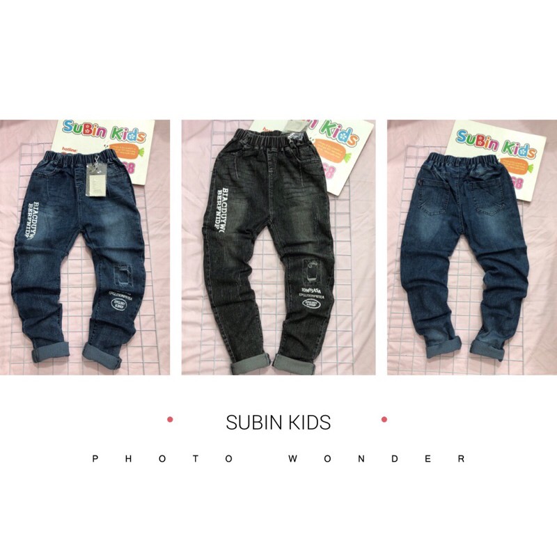 Quần jeans dài cho bé SB sz 30-45kg quần bò tre em nam 8 9 10 11 12 tuoi (hàng có sẵn) 8009 8010 SUBIN KIDS