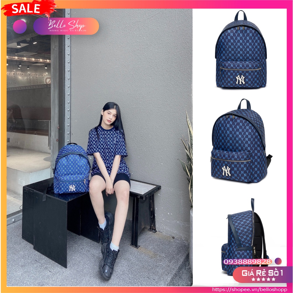 Balo MLB NY Monogram Backpack Navy B486 | Unisex - Full Tag Code