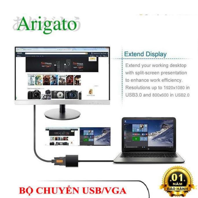 Cáp USB 3.0 to VGA Cáp chuyển đổi USB sang VGA ARIGATO Đảm Bảo Chất Lượng