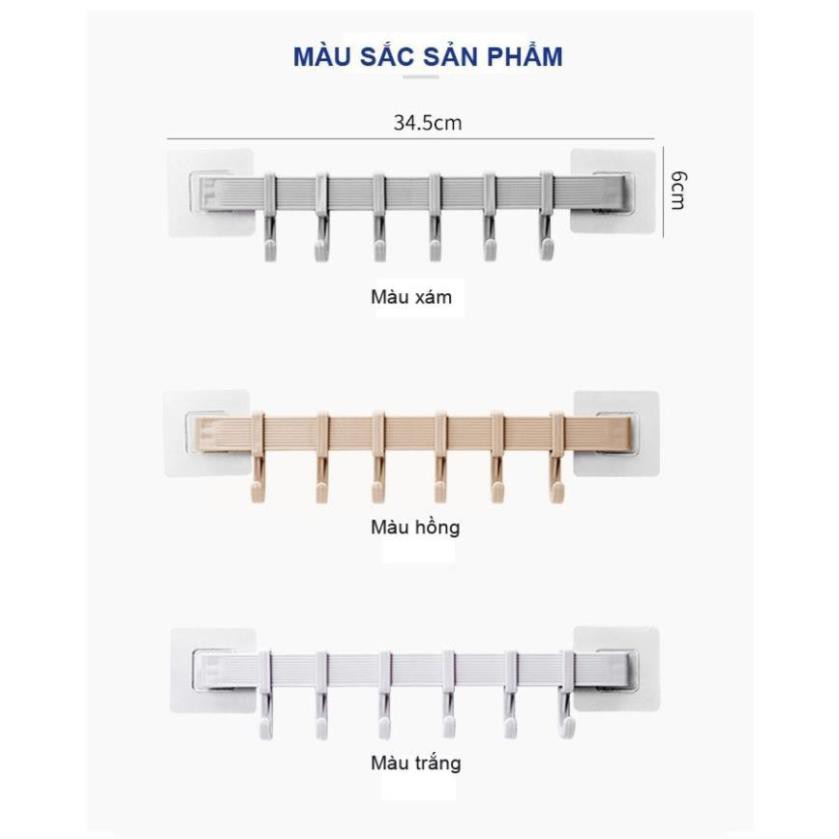 Thanh treo đồ 6 móc siêu dính dán tường nhà tắm, nhà bếp, tủ quần áo  bán lẻ bằng sỉ