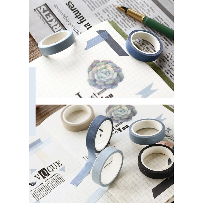 [CÓ SẴN] Bộ 5 Masking Tape (Washi Tape) (Phụ Kiện Sổ Planner): Bộ 5 Cuộn 10mm*5m ( 021 )