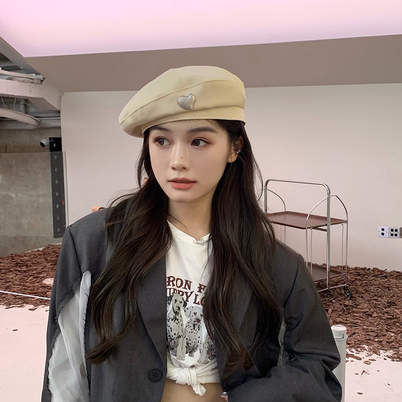 Mũ beret MG STUDIO trang trí khóa hình trái tim thời trang