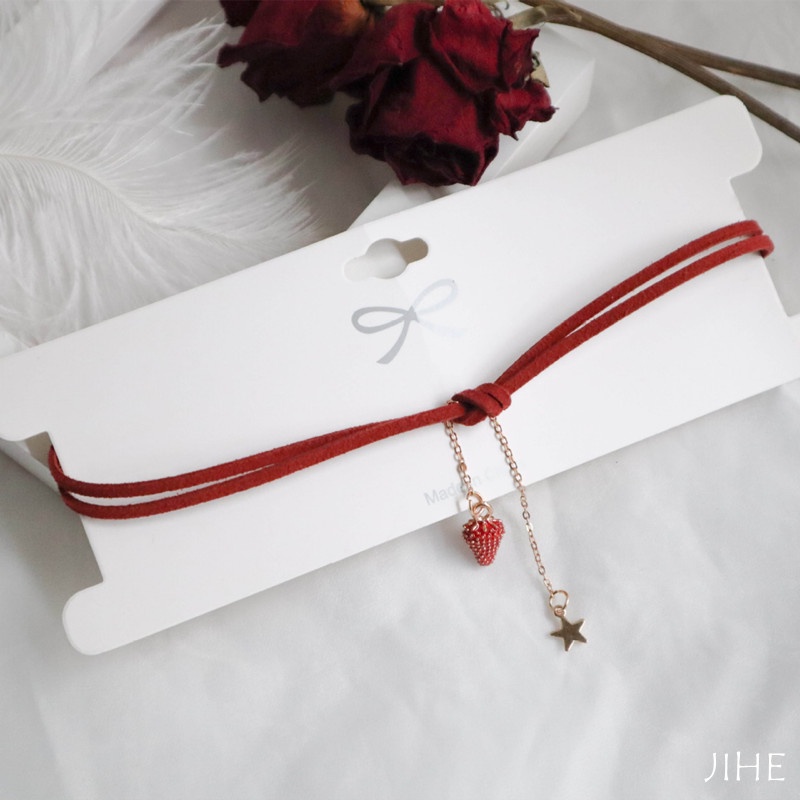 【JIHE】Vòng Cổ choker Mặt Hình Trái Dâu Thắt Nơ Thời Trang Quyến Rũ Cho Nữ