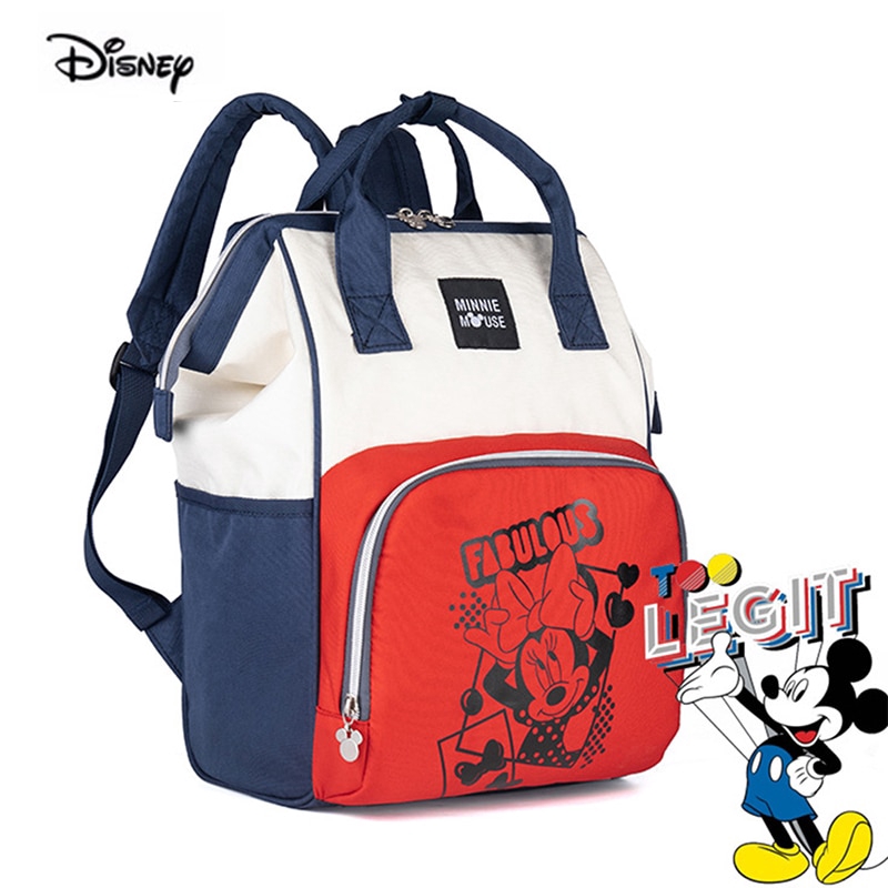 Disney Mickey Minnie tã Túi Ba lô USB Công suất lớn Mummy tã Túi Zipper Mẹ thai sản Nappy Bag Baby Stroller Bag