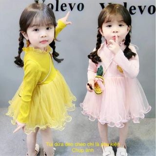 Váy dứa 2 màu hồng nhạt và vàng đậm