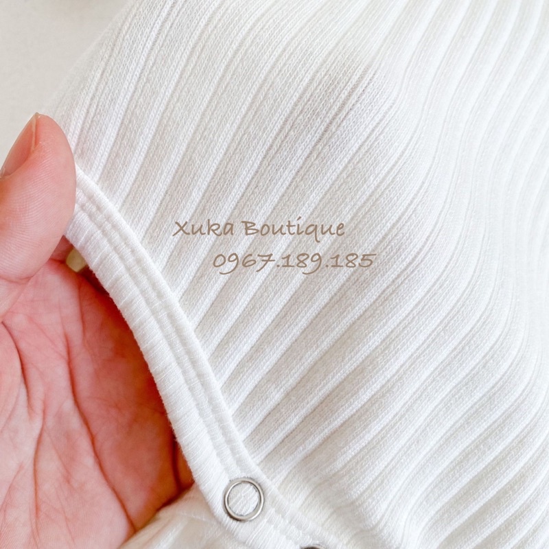 Bodysuit Dài Tay Cổ Tròn Sơ Sinh Đầy Tháng / Thôi Nôi - Xuka Boutique - Body Trắng Cổ Sen Cotton Cho Bé Gái