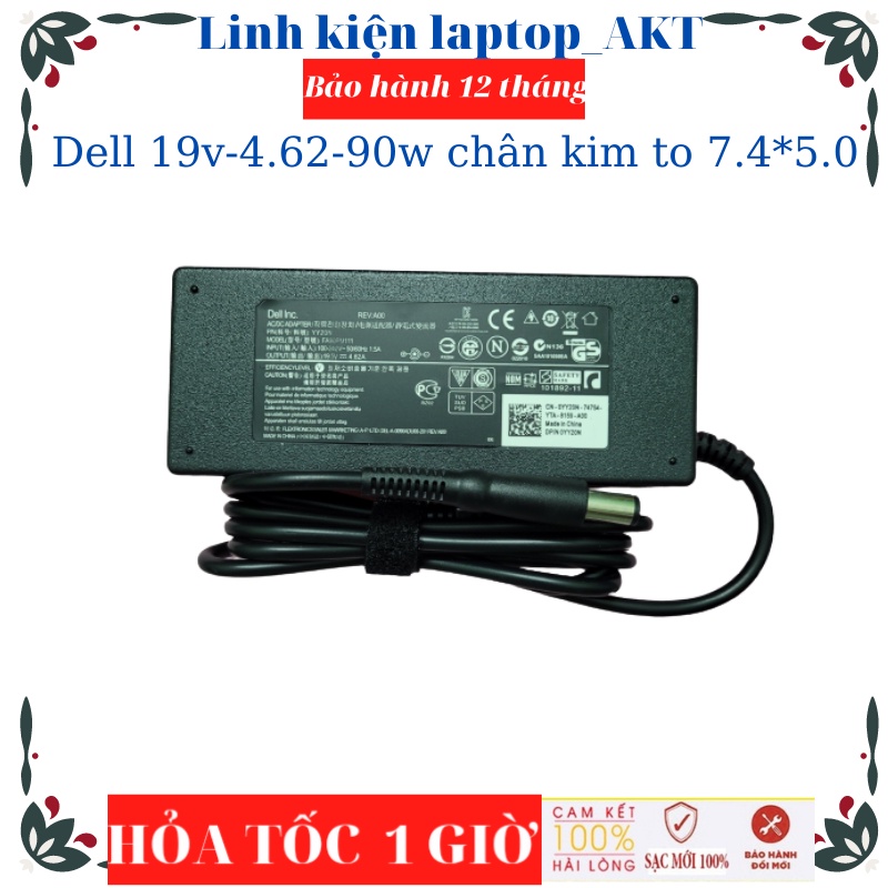 Sạc Laptop Dell 19.5V-4.62A-90W-Zin chân kim to, chân kim nhỏ, chân khấc kèm dẩy nguồn