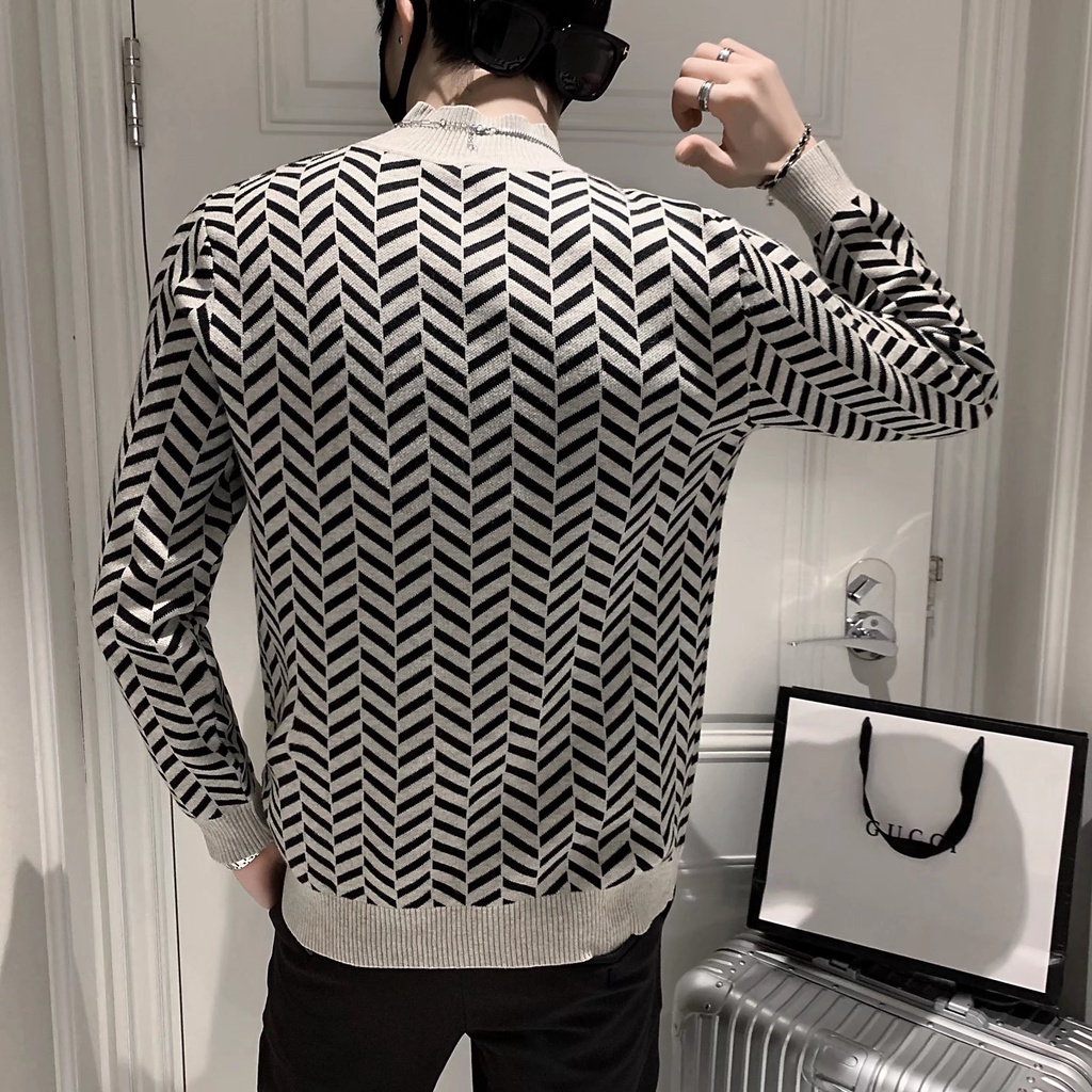 Áo Sơ Mi Tay Dài Nam Cổ Lọ Họa Tiết Kẻ Sọc Thời Trang Hàn Quốc Cho áo len nam áo sweater form rộng Sọc áo sweater trơn simple bigsize áo sweater cổ lọ fashion áo dài tay