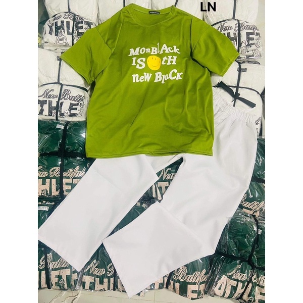 Sét áo Monblack mặt cười + quần kaki trắng DA6