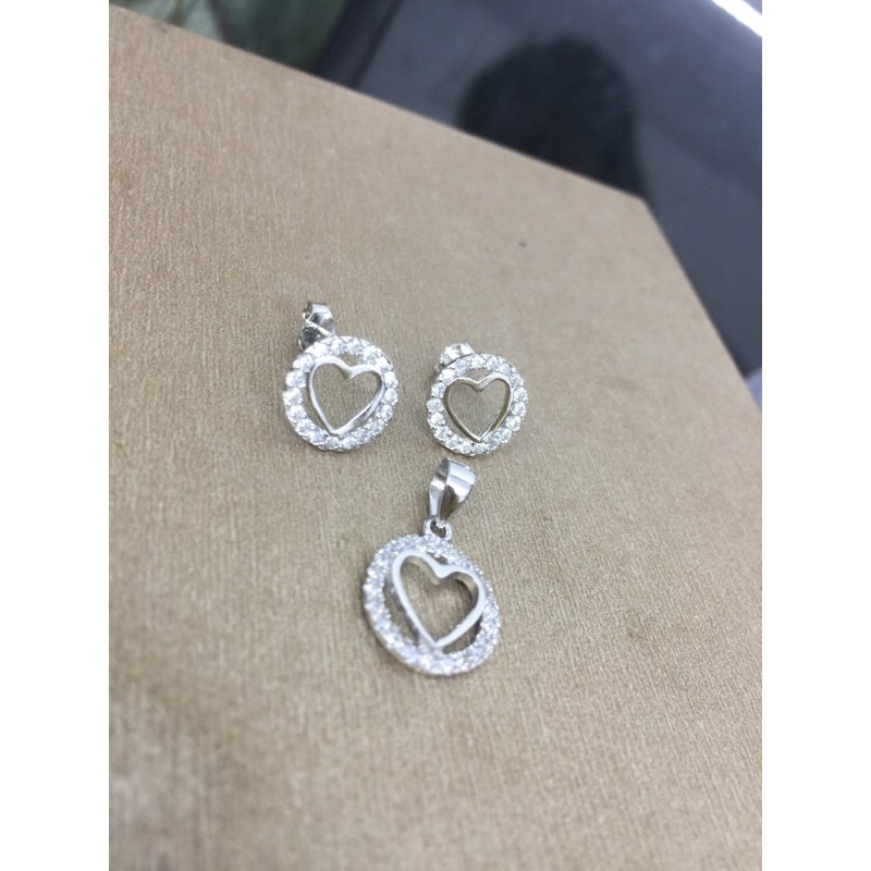 Bộ tim bao đá tròn bạc thật phủ vàng trắng sắc nét NGỌC MẬU giá thanh lý