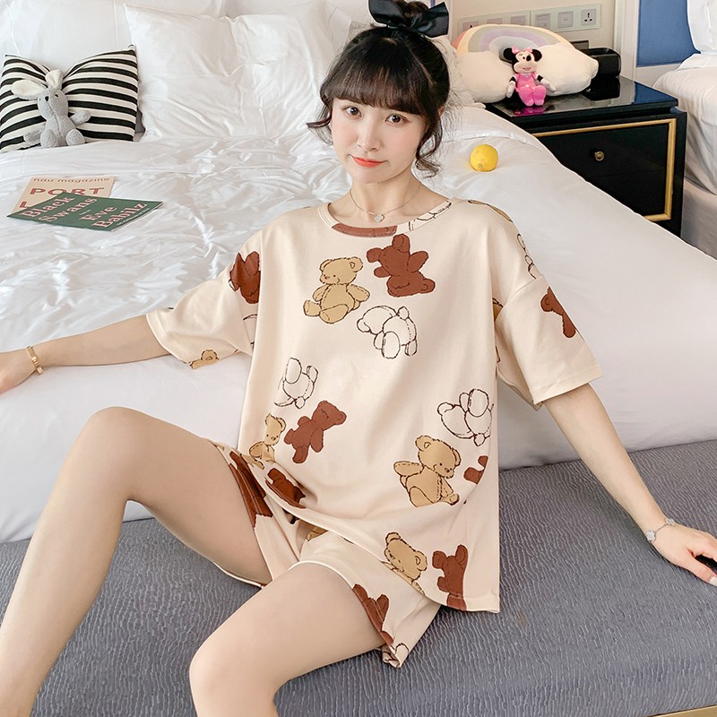 Đồ bộ nữ cộc tay bộ mặc nhà dễ thương vải cotton mềm mại HÌNH GẤU