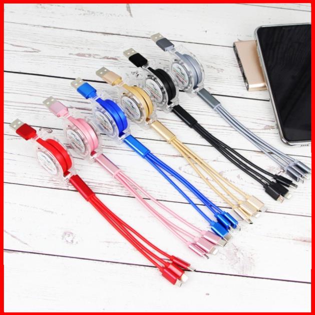 Cuộn Cáp Sạc Nhanh 3 Đầu Thông Minh - Dây Cáp Sạc 3 Đầu [LADY - KHO SỈ GIA DỤNG]