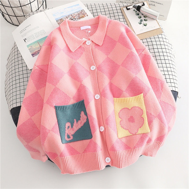 Áo Khoác cardigan Dệt Kim Cổ polo Thời Trang Thu Đông Cho Nữ