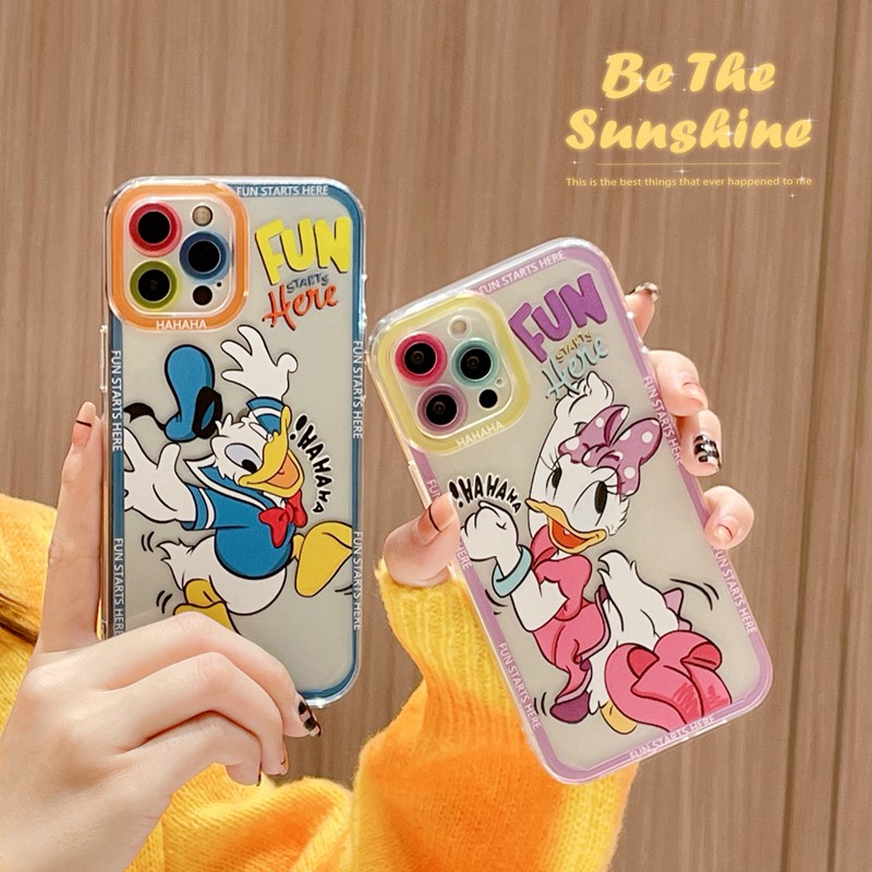 Anime Donald Couple Clear Phone Case iPhone 12 11 Pro Max X Xs Max Xr 8 7 Plus Colorful Thick Lens Protector Soft TPU Back Cover