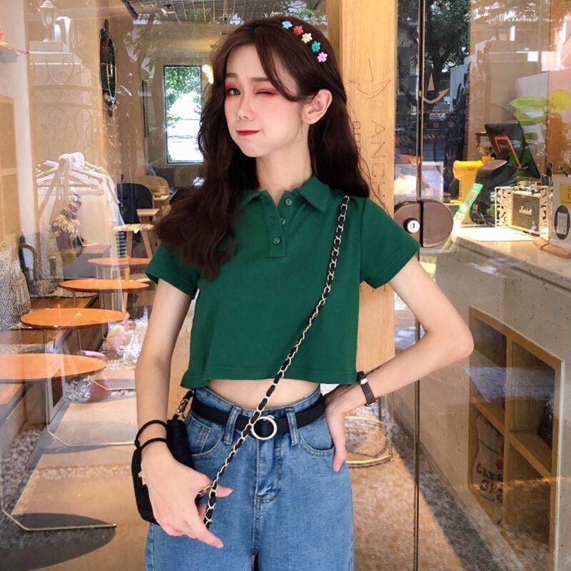 Áo Phông Nữ Summer New Polo Neck Short Sleeve T-shirt Female Students