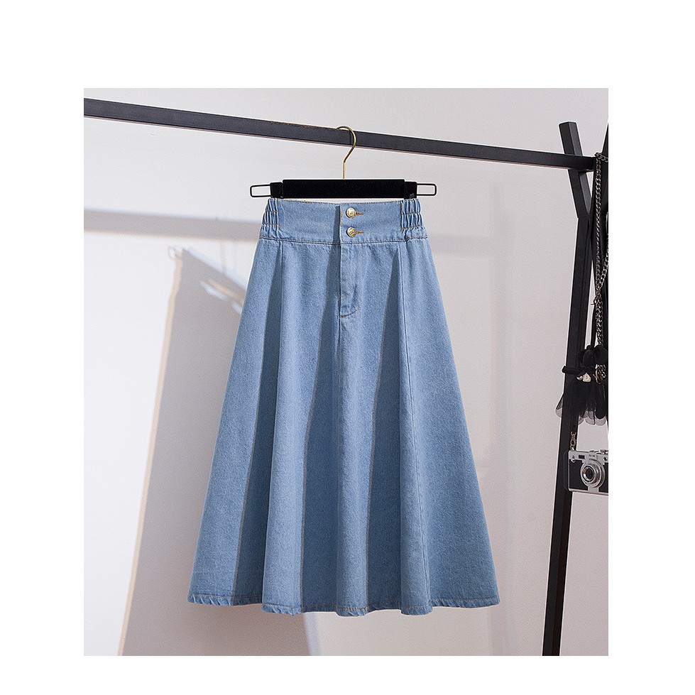 set chân váy bò áo trễ vai phong cách Hàn Quốc vintage