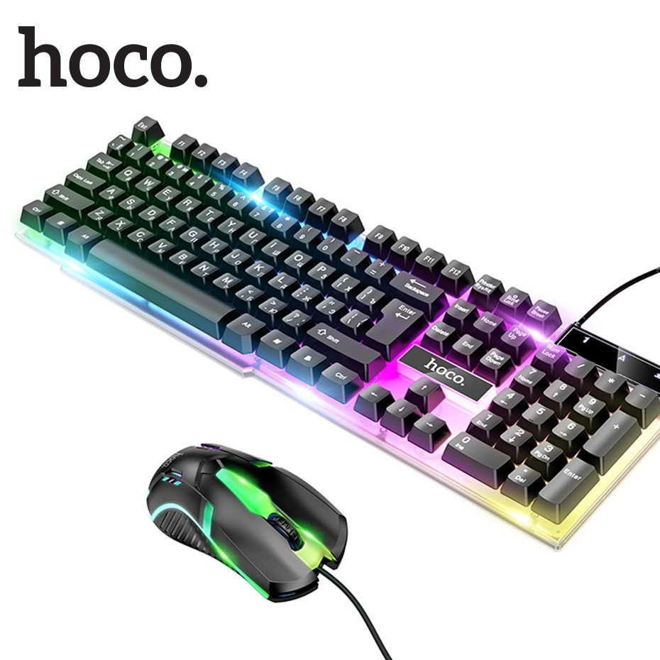 Combo Bàn phím và Chuột Hoco GM11 có dây, đèn LED RGB cầu vòng bắt mắt, 104 phím, chơi game hay làm việc rất thích