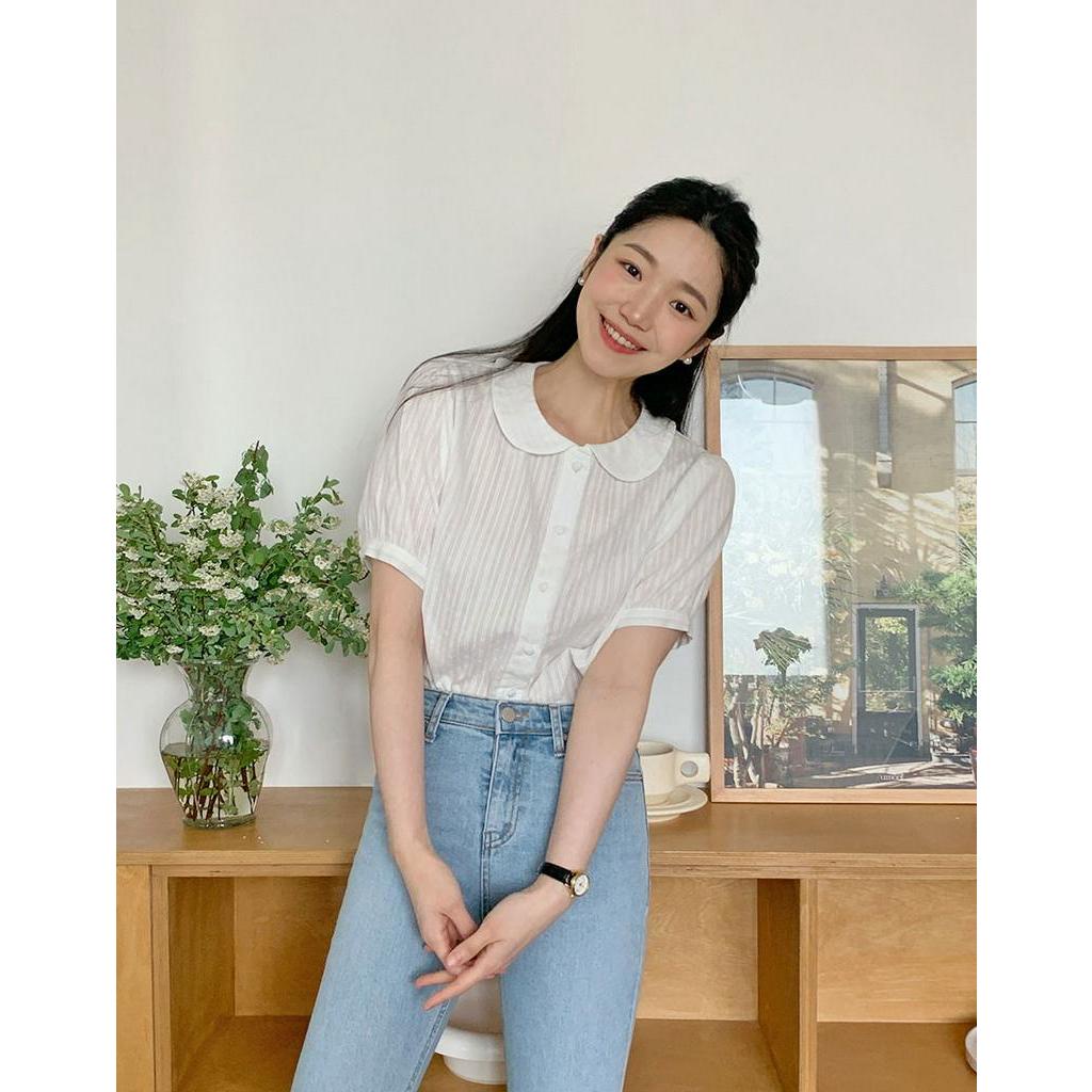 Áo Sơ Mi Vải Jacquard Trắng Tay Ngắn Dáng Rộng Thời Trang Mùa Hè 51353