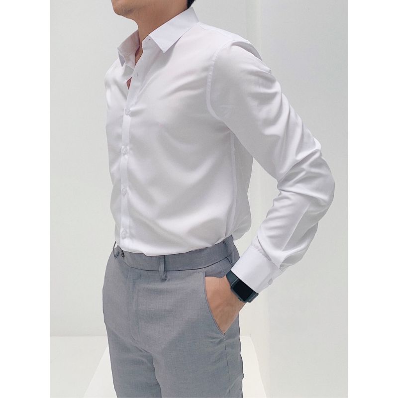 (Trắng+ đen ) Áo sơ mi nam học sinh sinh viên dài tay, áo sơ mi trắng đi học, công sở chất liệu cotton mịn cao cấp