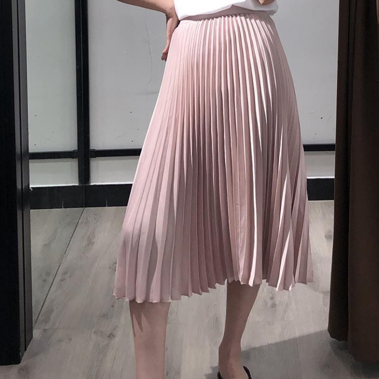 🍀 9.9 Chân váy H&M màu hồng nhạt mẫu 2020 (Pleated Skirt) .. Xinh