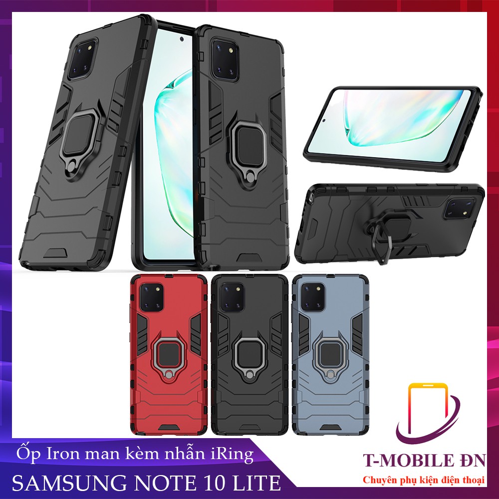 Ốp lưng Samsung Note 10 Lite,Ốp iron man chống sốc kèm nhẫn iring chống xem video bảo vệ camera cho Samsung Note 10 Lite