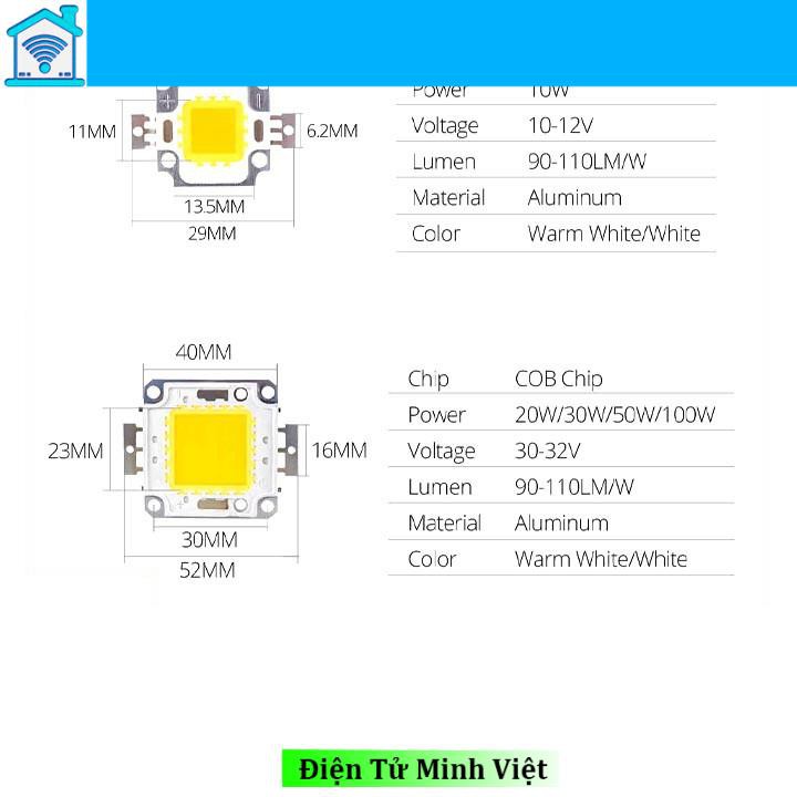 Nhân LED 12V 100W Màu Trắng Sáng/Vàng Ấm