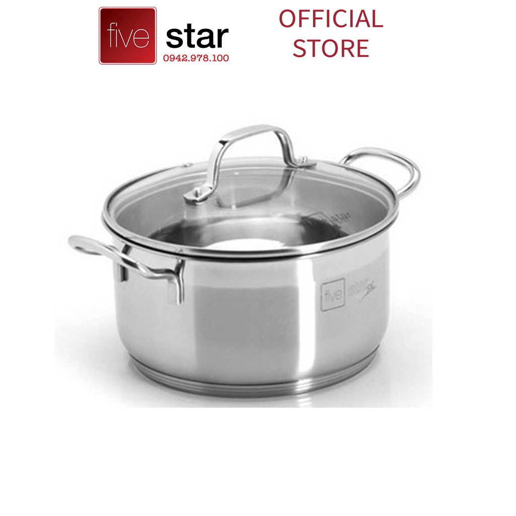 Nồi 5 đáy inox 304 cao cấp Fivestar Plush nắp kính , dùng tốt mọi bếp , size 16/18/20/24cm