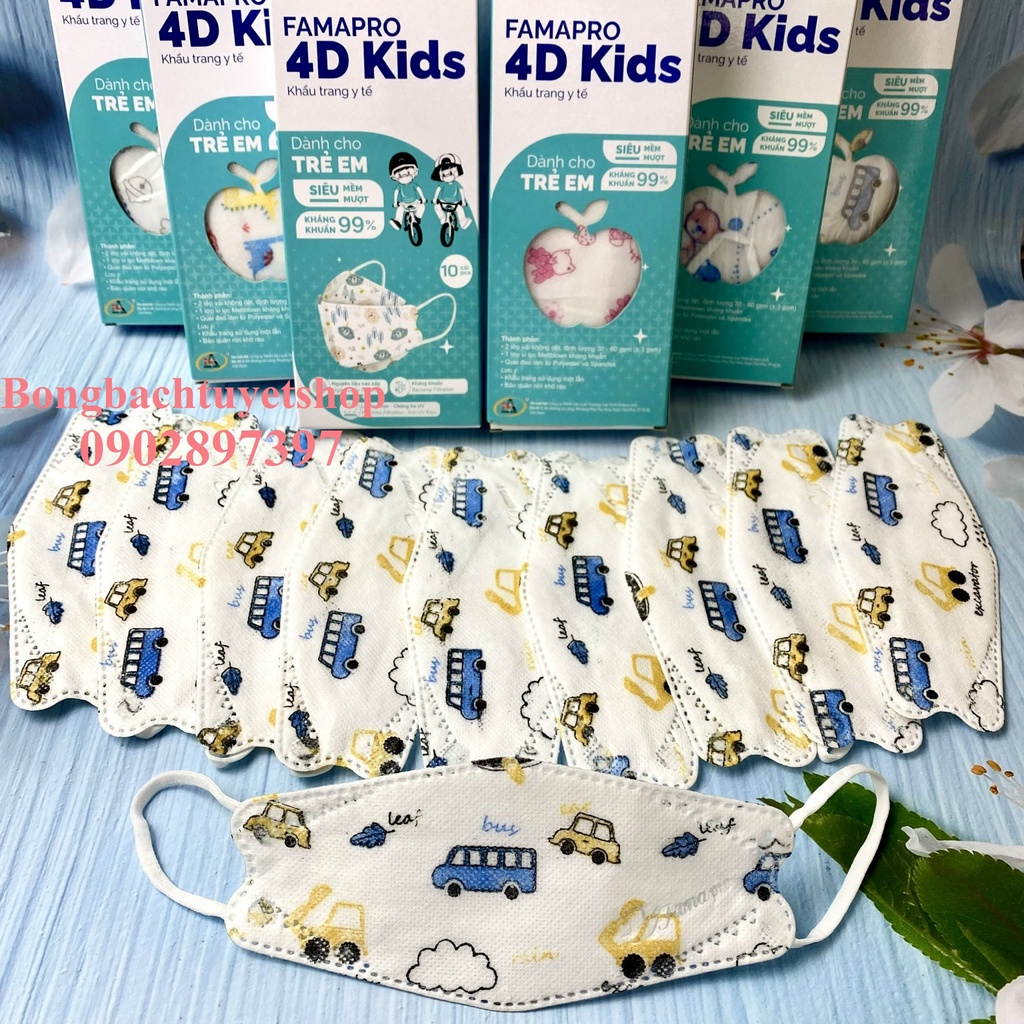 Khấu trang Nam Anh 4D Kids IN HÌNH DỄ THƯƠNG 10 cái/ Hộp - Khẩu trang 4D CON CÁ dành cho bé 3 lớp kháng khuẩn