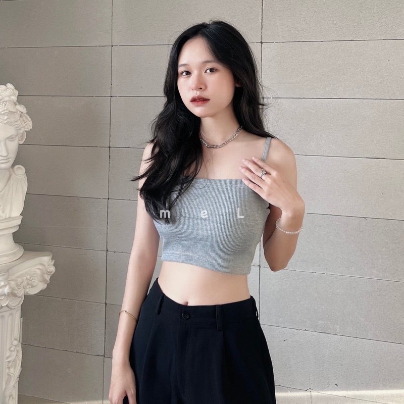 ÁO HAI DÂY CROP THUN GÂN