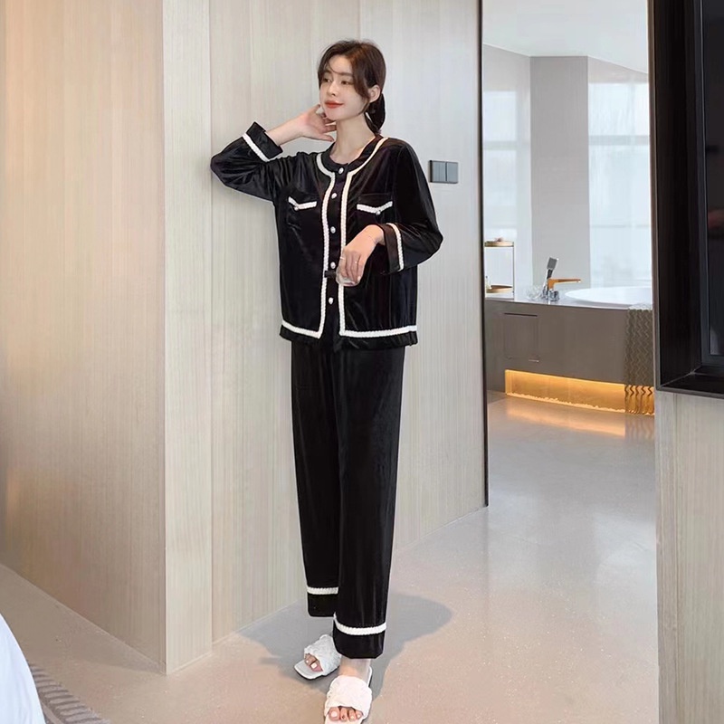 (MớI) Bộ Pijama Nhung DàI Tay Giữ ẤM Cho Nữ