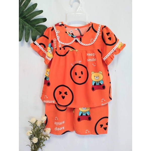 ( 11-25kg)Bộ lanh ( tole) TAY NGẮN QUẦN LỬNG BÉ GÁI mặc siêu xinh