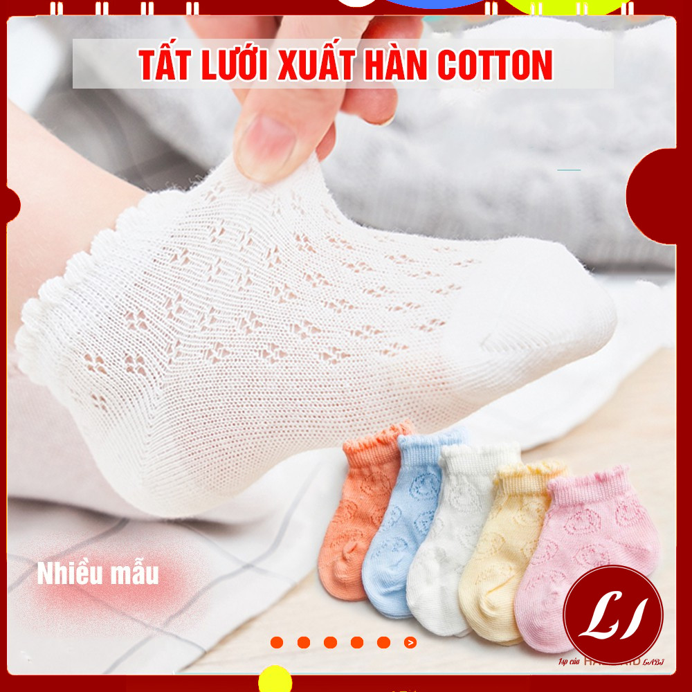 Set 5 đôi TẤT LƯỚI cotton xuất hàn mềm mịn , thoáng mát cho bé 0-3 tuổi -QATE0019