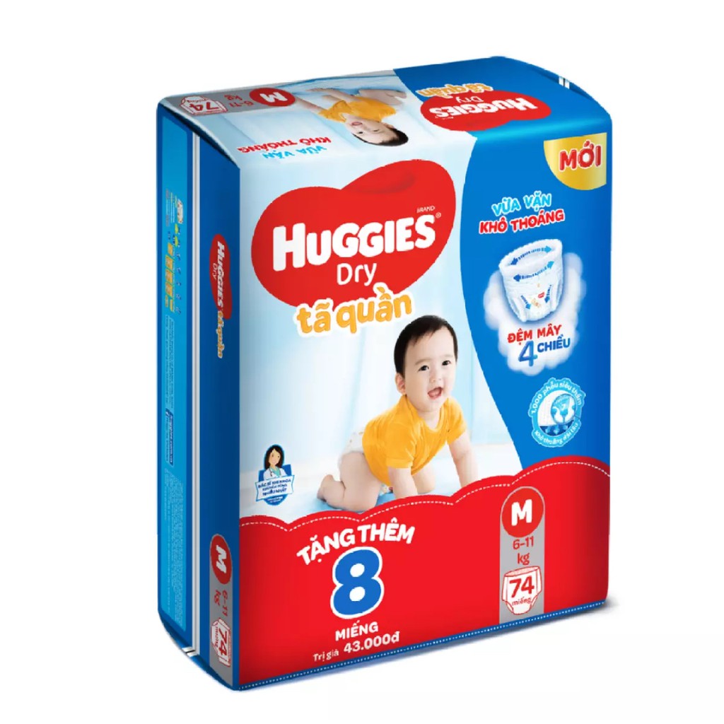 Combo 2 Tã Quần/Dán Huggies Dry Super Jumbo M74/L68/Xl62/Xxl56