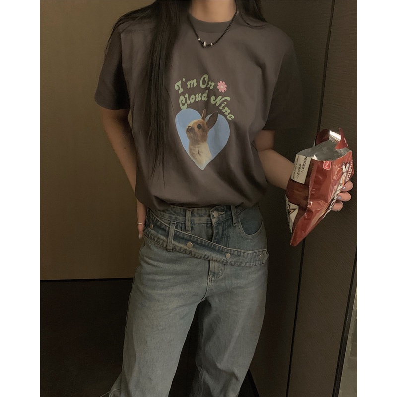 Áo Thun Nữ Cổ Tròn Ngắn Tay In Hình Thỏ Phong Cách Mới 49581