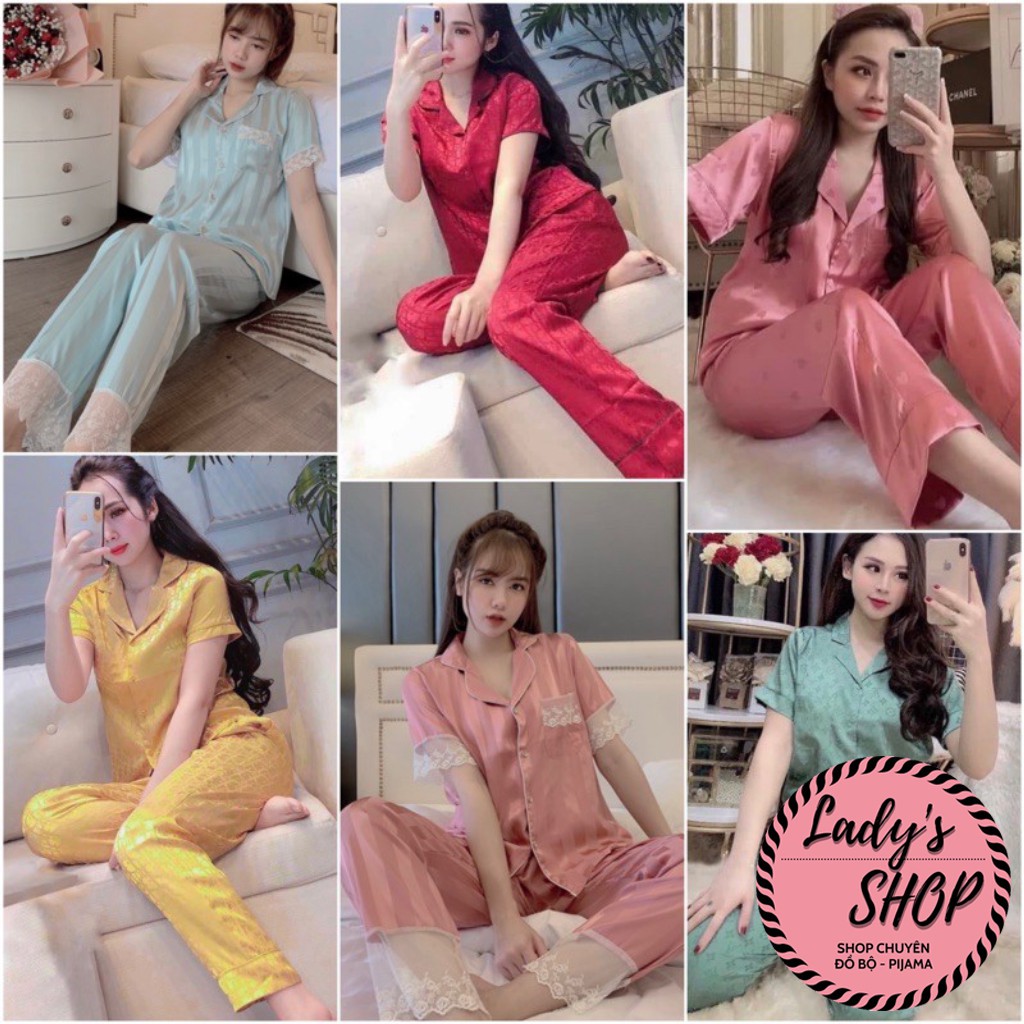 Đồ Bộ Nữ Pijama Bộ Lụa Ngủ Áo Cộc Quần Đùi Mặc Nhà Dễ Thương Chất Liệu Gấm Tơ JUSOKA