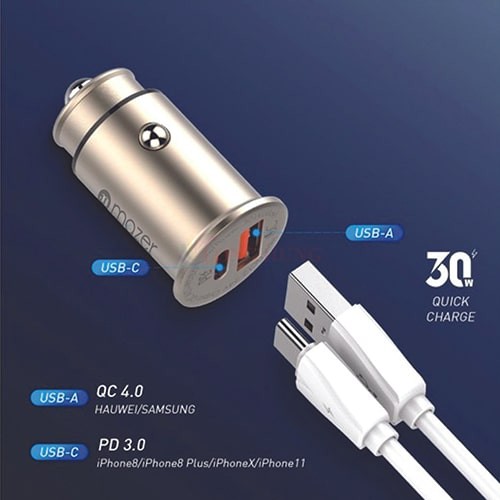 Cốc sạc xe hơi Mazer Infinite.DRIVE SuperMini Duo 1USB 1Type-C PD30W M-EGDRIVEPD260C - Hàng chính hãng