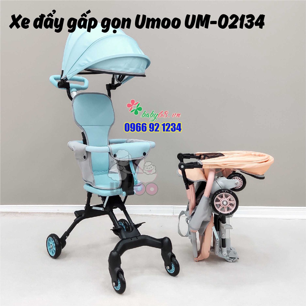 Xe Đẩy Umoo Du Lịch Gấp Gọn Xoay Chiều Cao Cấp Cho Bé UM-02134 Có mái che