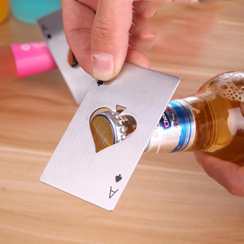 [Tổng Kho Sỉ] Dụng Cụ Mở Bia Độc Đáo Bỏ Túi - HÌNH LÁ BÀI Át Bích I4 (Bạc/Đen)