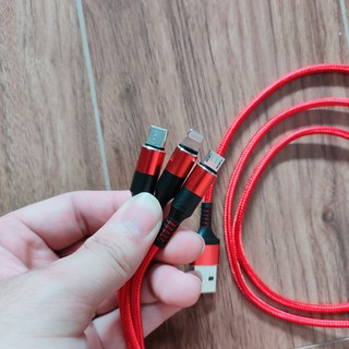Cáp sạc 3 đầu đa năng KLH 3D, dây sạt nhiều đầu dọc dù chống đứt iphone micro typec dài 1m