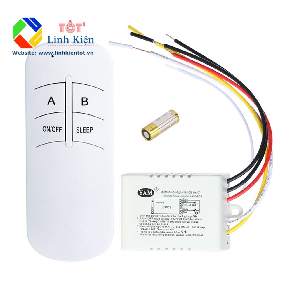 Bộ công tắc điều khiển từ xa 2 kênh (2 đèn) sóng RF - công tắc không dây đèn 220v